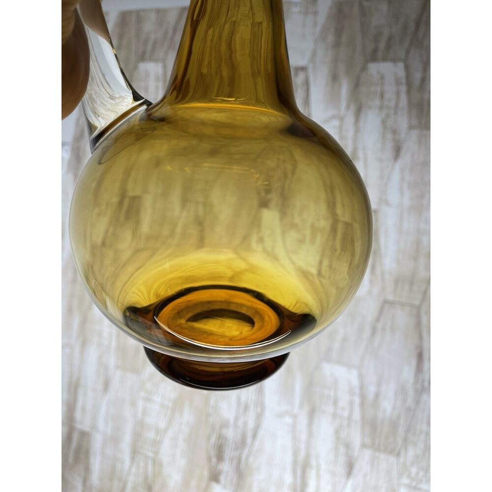 Vintage Clear Handle Amber Glass Pitcher Art Hand Blown 12” Decanter Decorative - Picture 7 of 8